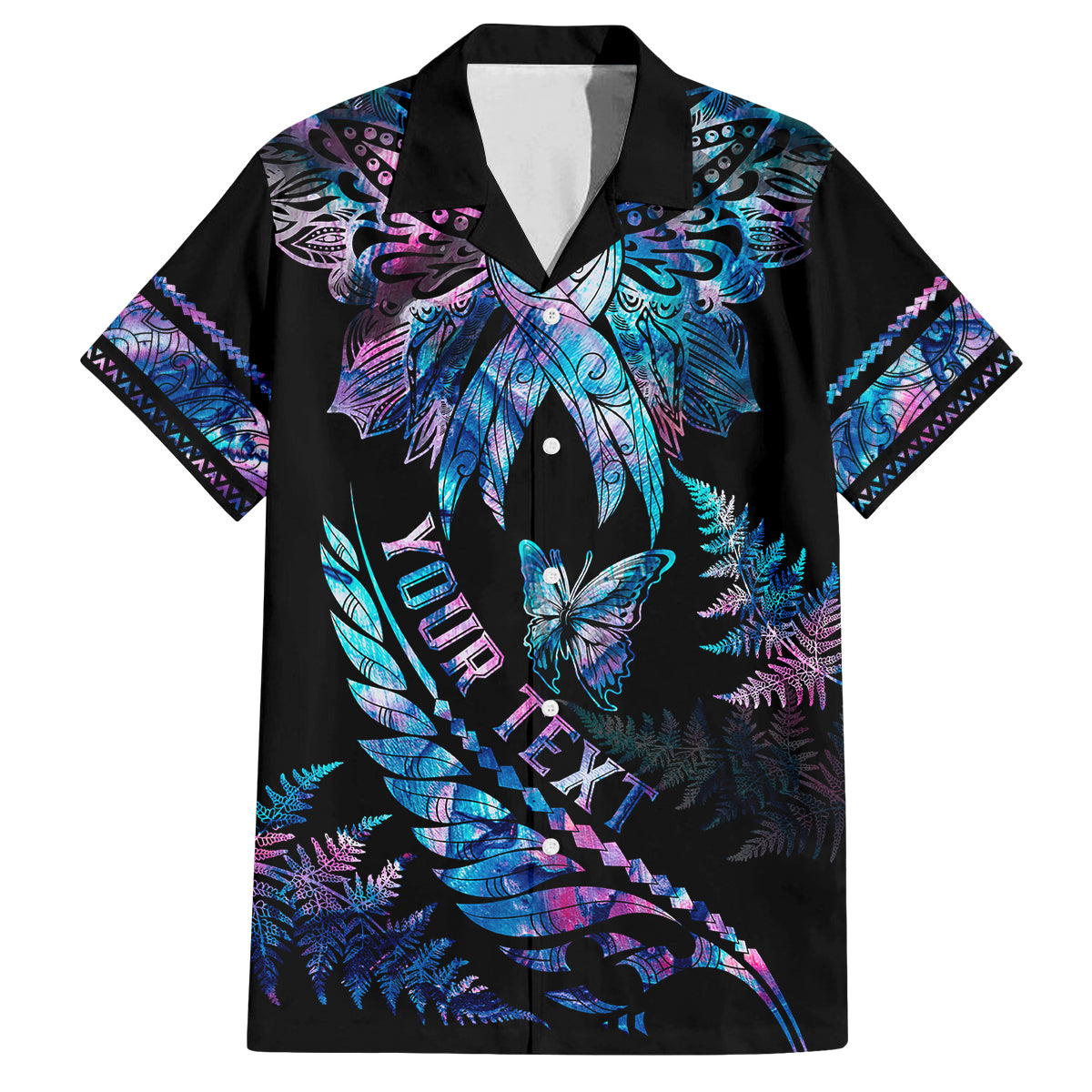 Personalised Polynesia Ribbon Butterflies Kid Hawaiian Shirt Silver Fern Breast Cancer With Papua Shell Pattern - Wonder Print Shop
