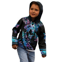 Personalised Polynesia Ribbon Butterflies Kid Hoodie Silver Fern Breast Cancer With Papua Shell Pattern - Wonder Print Shop