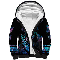 Personalised Polynesia Ribbon Butterflies Sherpa Hoodie Silver Fern Breast Cancer With Papua Shell Pattern - Wonder Print Shop