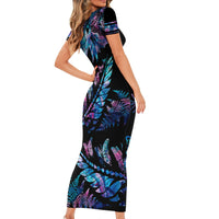 Personalised Polynesia Ribbon Butterflies Short Sleeve Bodycon Dress Silver Fern Breast Cancer With Papua Shell Pattern - Wonder Print Shop