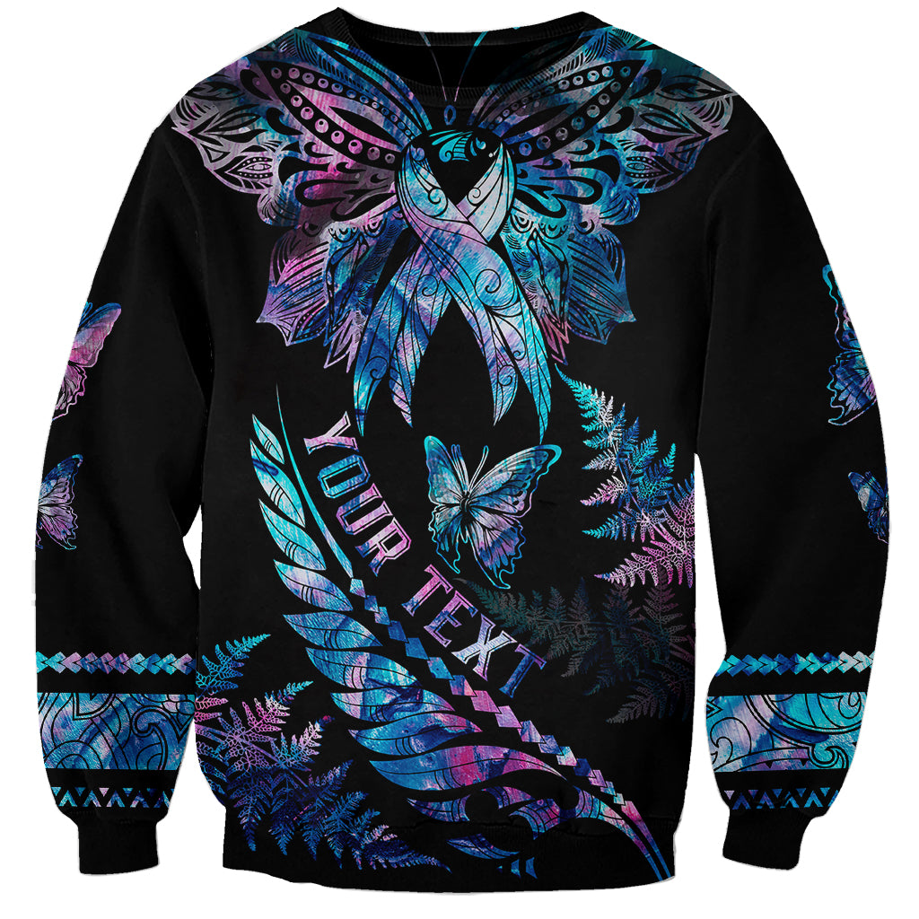 Personalised Polynesia Ribbon Butterflies Sweatshirt Silver Fern Breast Cancer With Papua Shell Pattern - Wonder Print Shop