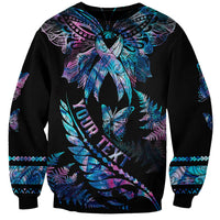 Personalised Polynesia Ribbon Butterflies Sweatshirt Silver Fern Breast Cancer With Papua Shell Pattern - Wonder Print Shop