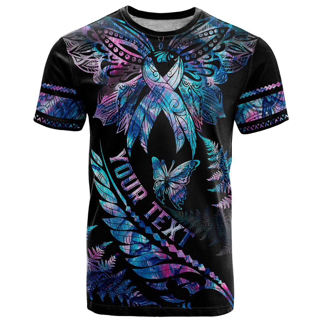 Personalised Polynesia Ribbon Butterflies T Shirt Silver Fern Breast Cancer With Papua Shell Pattern - Wonder Print Shop