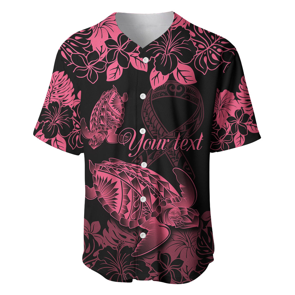 Personalised Polynesian Turtle Ribbon Baseball Jersey Think Pink Breast Cancer With Pacific Hibiscus LT9 - Wonder Print Shop