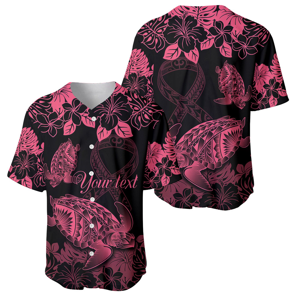Personalised Polynesian Turtle Ribbon Baseball Jersey Think Pink Breast Cancer With Pacific Hibiscus LT9 - Wonder Print Shop