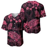 Personalised Polynesian Turtle Ribbon Baseball Jersey Think Pink Breast Cancer With Pacific Hibiscus LT9 - Wonder Print Shop