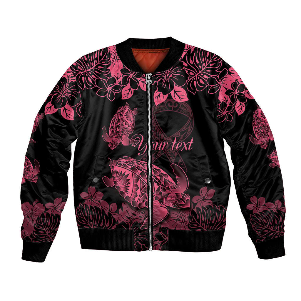 Personalised Polynesian Turtle Ribbon Bomber Jacket Think Pink Breast Cancer With Pacific Hibiscus LT9 - Wonder Print Shop