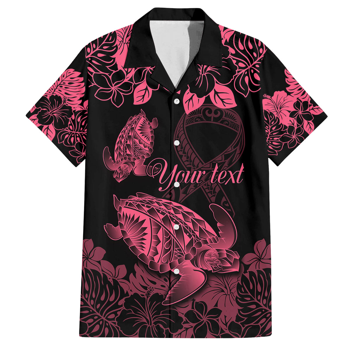 Personalised Polynesian Turtle Ribbon Family Matching Long Sleeve Bodycon Dress and Hawaiian Shirt Think Pink Breast Cancer With Pacific Hibiscus LT9 - Wonder Print Shop
