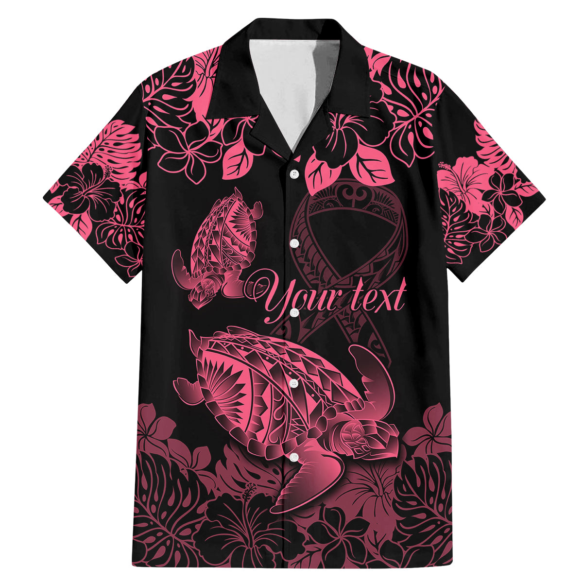 Personalised Polynesian Turtle Ribbon Family Matching Mermaid Dress and Hawaiian Shirt Think Pink Breast Cancer With Pacific Hibiscus LT9 - Wonder Print Shop