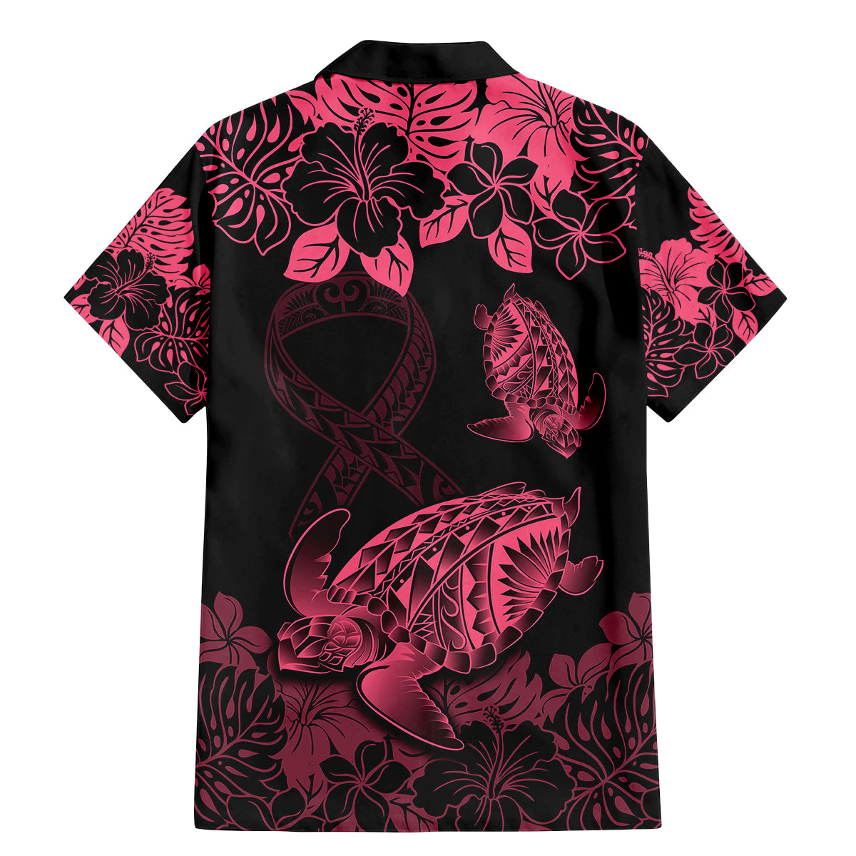 Personalised Polynesian Turtle Ribbon Family Matching Mermaid Dress and Hawaiian Shirt Think Pink Breast Cancer With Pacific Hibiscus LT9 - Wonder Print Shop