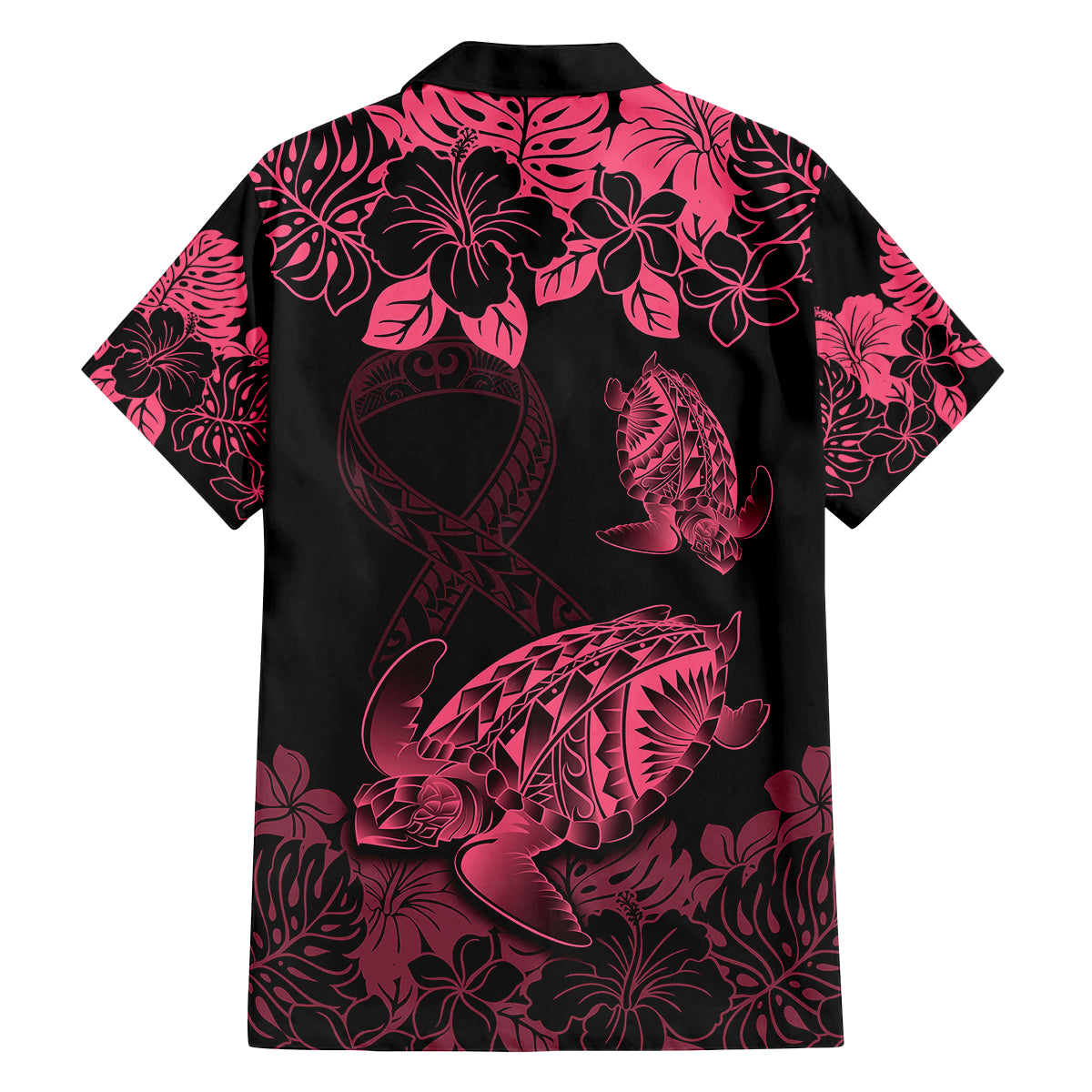 Personalised Polynesian Turtle Ribbon Family Matching Off Shoulder Maxi Dress and Hawaiian Shirt Think Pink Breast Cancer With Pacific Hibiscus LT9 - Wonder Print Shop