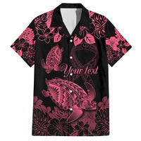 Personalised Polynesian Turtle Ribbon Family Matching Off Shoulder Short Dress and Hawaiian Shirt Think Pink Breast Cancer With Pacific Hibiscus LT9 - Wonder Print Shop