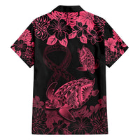 Personalised Polynesian Turtle Ribbon Family Matching Puletasi Dress and Hawaiian Shirt Think Pink Breast Cancer With Pacific Hibiscus - Wonder Print Shop