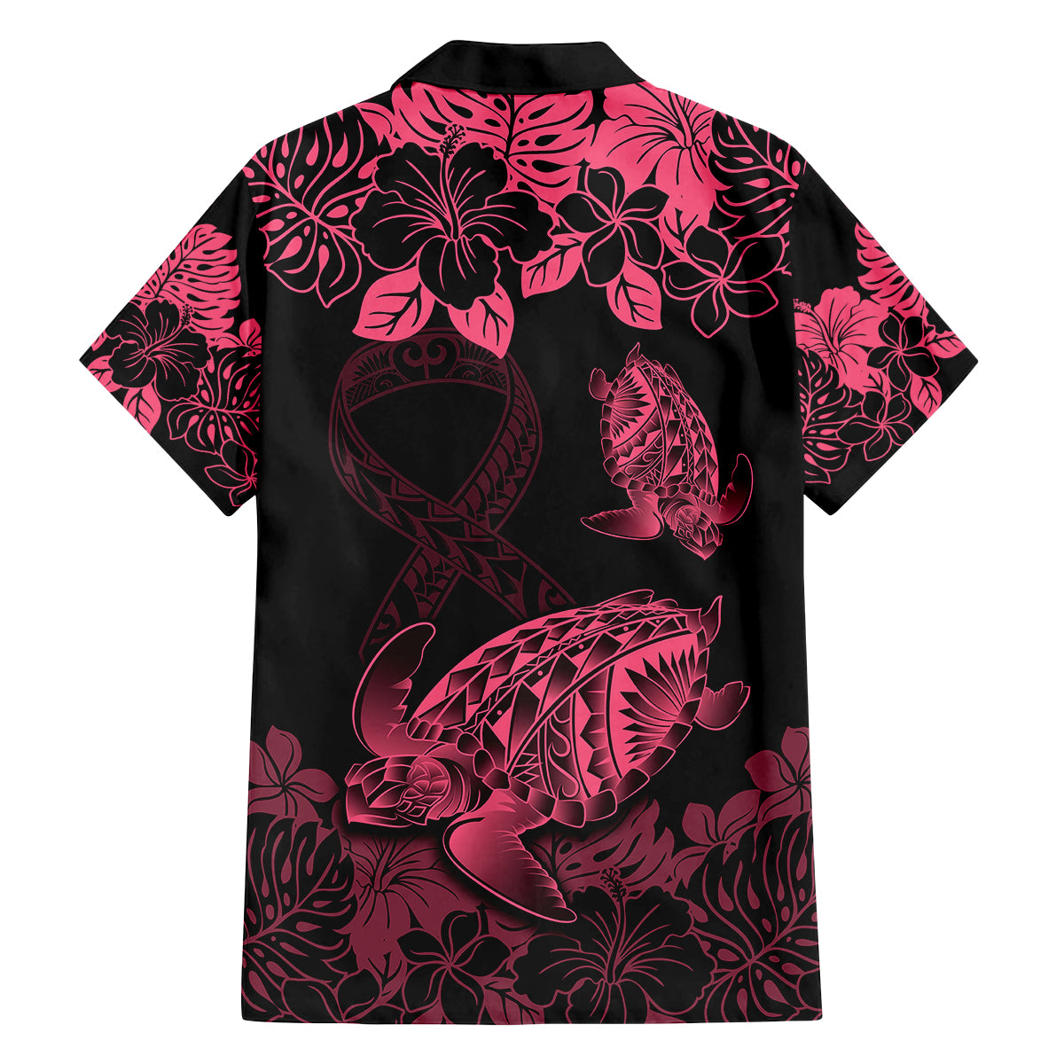Personalised Polynesian Turtle Ribbon Family Matching Tank Maxi Dress and Hawaiian Shirt Think Pink Breast Cancer With Pacific Hibiscus - Wonder Print Shop