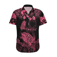 Personalised Polynesian Turtle Ribbon Hawaiian Shirt Think Pink Breast Cancer With Pacific Hibiscus - Wonder Print Shop