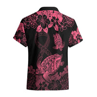 Personalised Polynesian Turtle Ribbon Hawaiian Shirt Think Pink Breast Cancer With Pacific Hibiscus - Wonder Print Shop