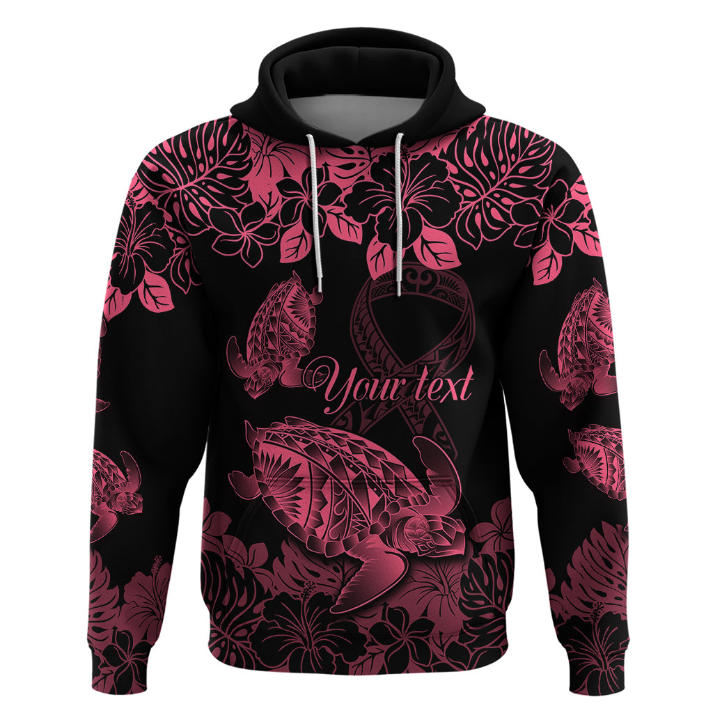 Personalised Polynesian Turtle Ribbon Hoodie Think Pink Breast Cancer With Pacific Hibiscus - Wonder Print Shop