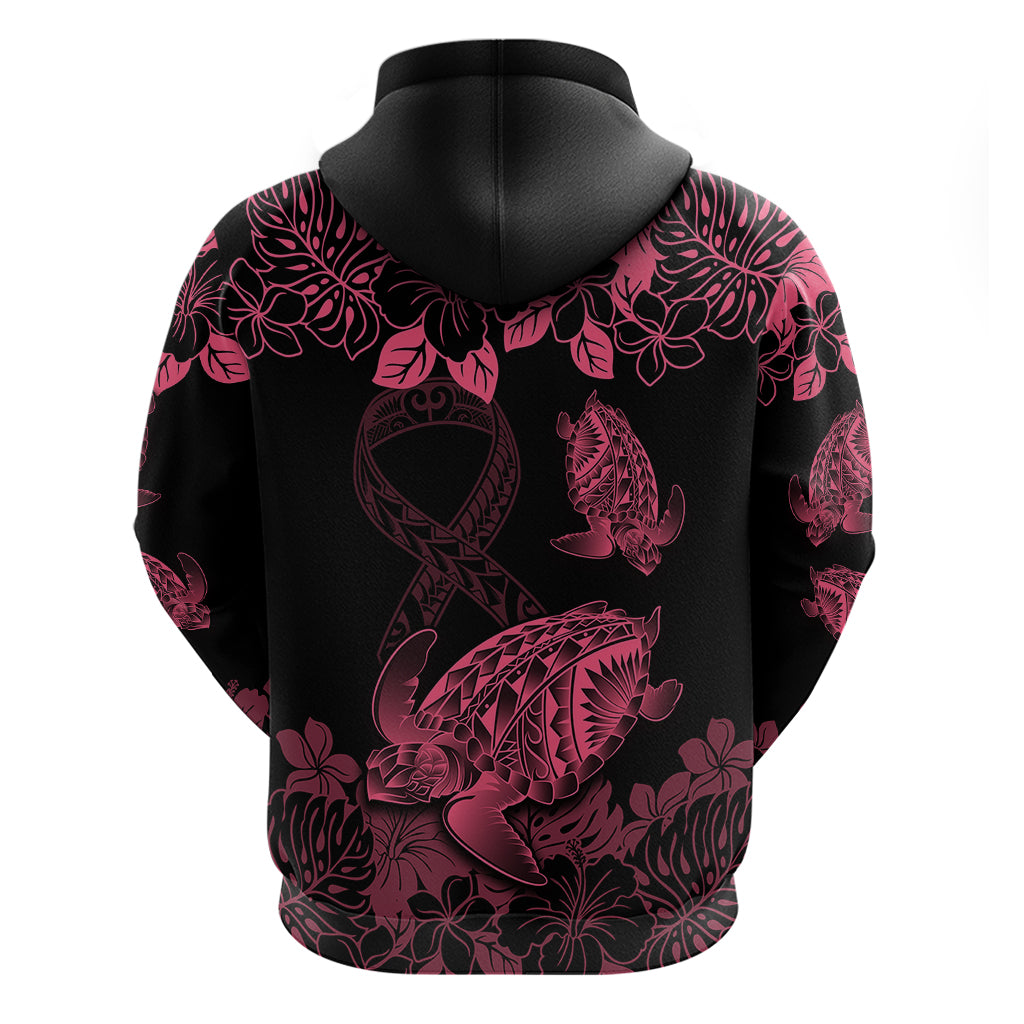 Personalised Polynesian Turtle Ribbon Hoodie Think Pink Breast Cancer With Pacific Hibiscus - Wonder Print Shop