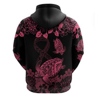Personalised Polynesian Turtle Ribbon Hoodie Think Pink Breast Cancer With Pacific Hibiscus - Wonder Print Shop
