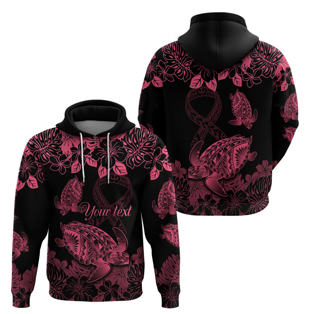 Personalised Polynesian Turtle Ribbon Hoodie Think Pink Breast Cancer With Pacific Hibiscus - Wonder Print Shop