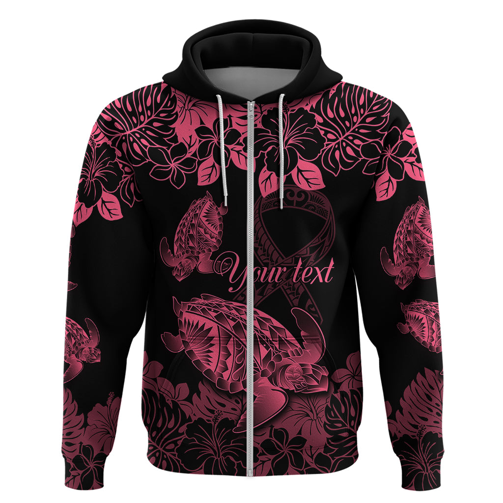 Personalised Polynesian Turtle Ribbon Hoodie Think Pink Breast Cancer With Pacific Hibiscus - Wonder Print Shop