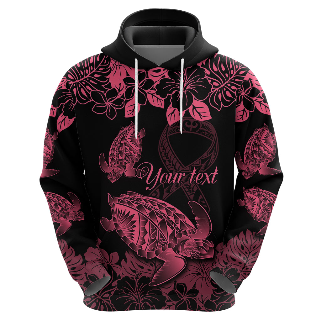 Personalised Polynesian Turtle Ribbon Hoodie Think Pink Breast Cancer With Pacific Hibiscus - Wonder Print Shop