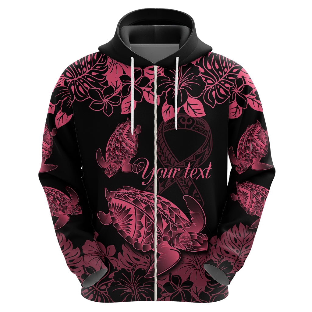 Personalised Polynesian Turtle Ribbon Hoodie Think Pink Breast Cancer With Pacific Hibiscus - Wonder Print Shop
