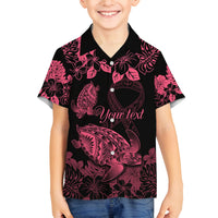 Personalised Polynesian Turtle Ribbon Kid Hawaiian Shirt Think Pink Breast Cancer With Pacific Hibiscus - Wonder Print Shop