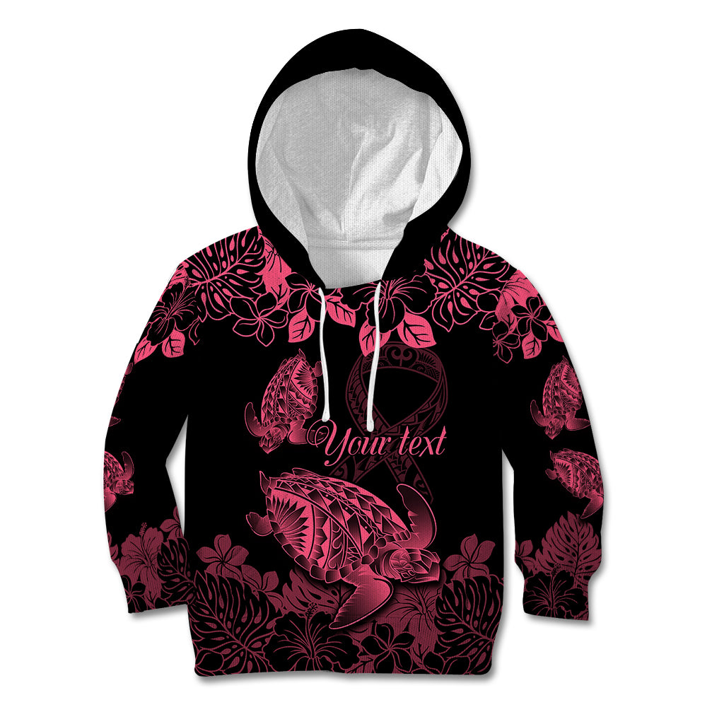 Personalised Polynesian Turtle Ribbon Kid Hoodie Think Pink Breast Cancer With Pacific Hibiscus - Wonder Print Shop