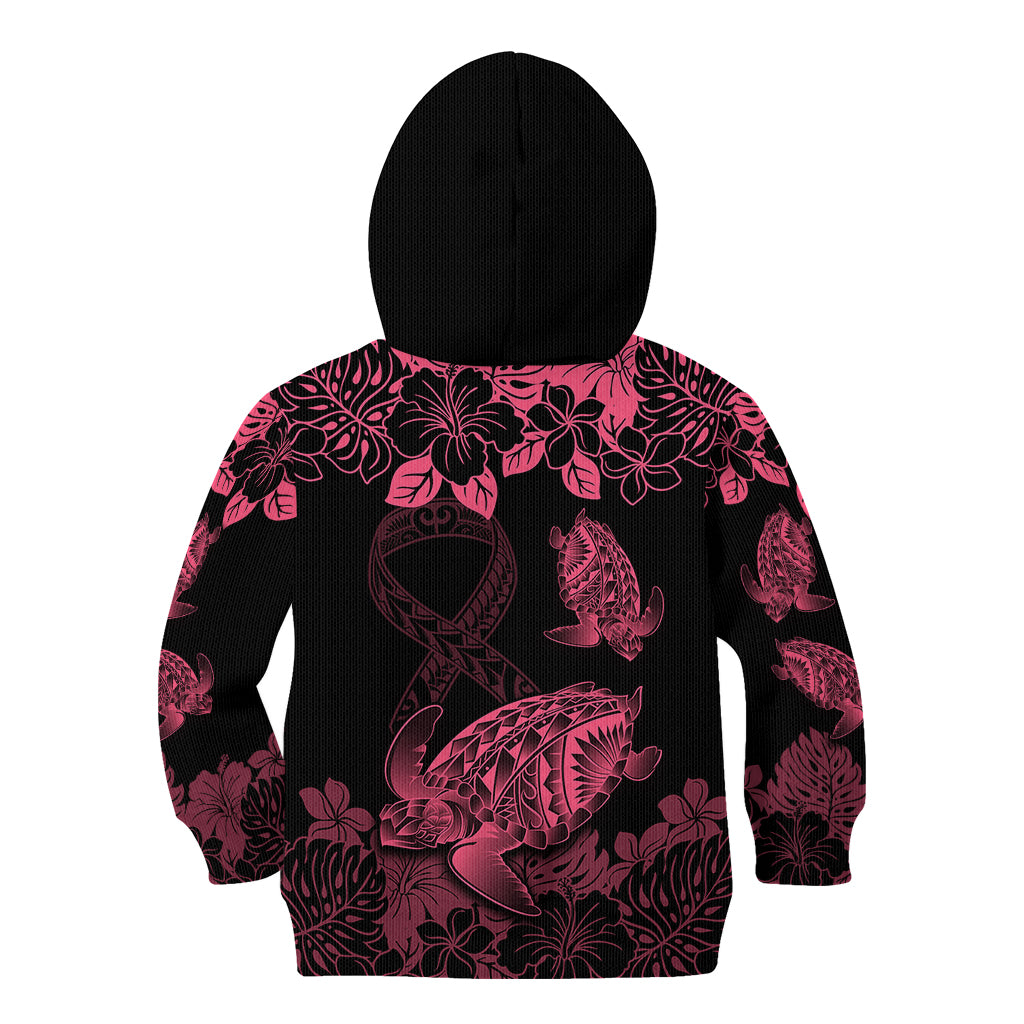Personalised Polynesian Turtle Ribbon Kid Hoodie Think Pink Breast Cancer With Pacific Hibiscus - Wonder Print Shop