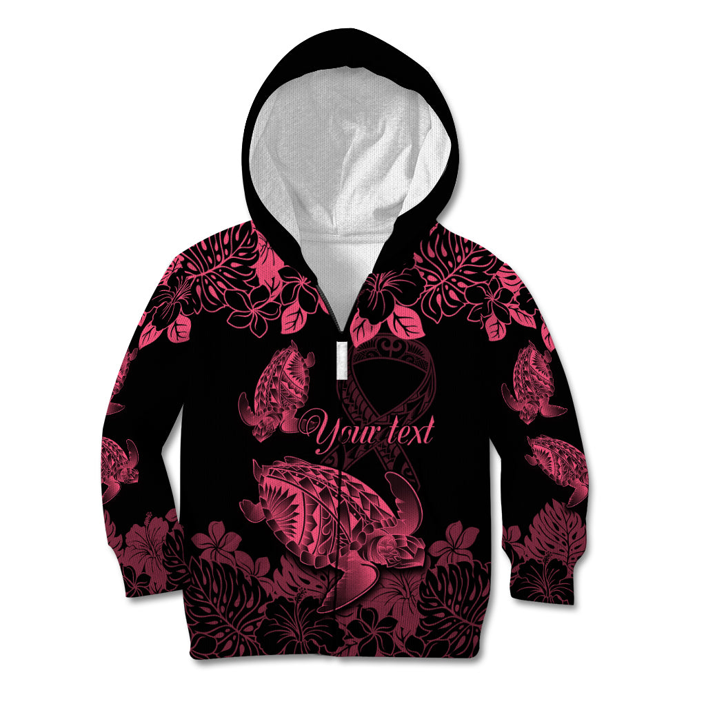 Personalised Polynesian Turtle Ribbon Kid Hoodie Think Pink Breast Cancer With Pacific Hibiscus - Wonder Print Shop