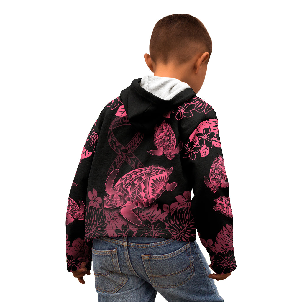 Personalised Polynesian Turtle Ribbon Kid Hoodie Think Pink Breast Cancer With Pacific Hibiscus - Wonder Print Shop