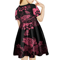 Personalised Polynesian Turtle Ribbon Kid Short Sleeve Dress Think Pink Breast Cancer With Pacific Hibiscus - Wonder Print Shop