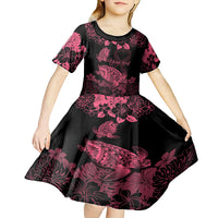 Personalised Polynesian Turtle Ribbon Kid Short Sleeve Dress Think Pink Breast Cancer With Pacific Hibiscus - Wonder Print Shop