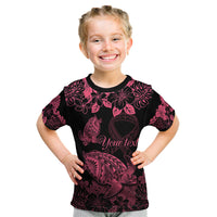 Personalised Polynesian Turtle Ribbon Kid T Shirt Think Pink Breast Cancer With Pacific Hibiscus - Wonder Print Shop