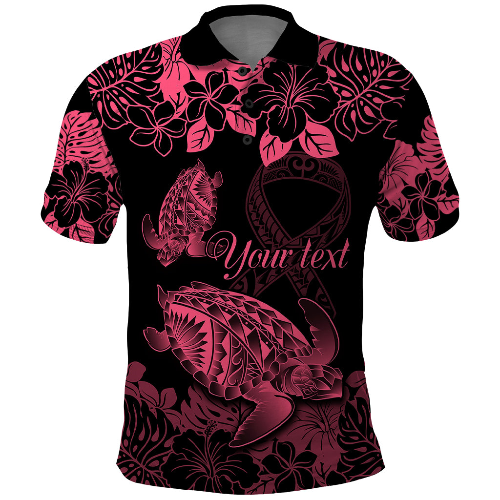 Personalised Polynesian Turtle Ribbon Polo Shirt Think Pink Breast Cancer With Pacific Hibiscus - Wonder Print Shop