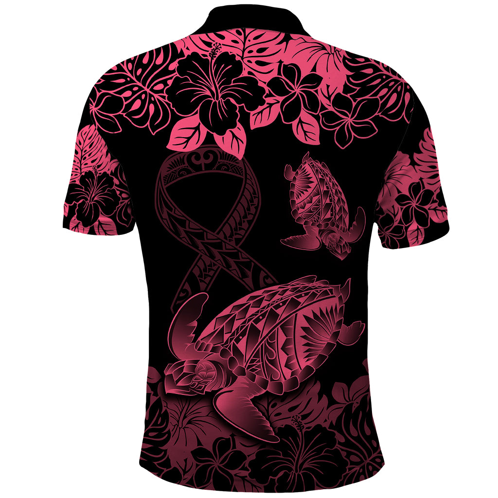 Personalised Polynesian Turtle Ribbon Polo Shirt Think Pink Breast Cancer With Pacific Hibiscus - Wonder Print Shop