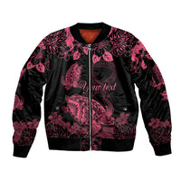 Personalised Polynesian Turtle Ribbon Sleeve Zip Bomber Jacket Think Pink Breast Cancer With Pacific Hibiscus - Wonder Print Shop