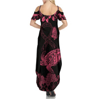 Personalised Polynesian Turtle Ribbon Summer Maxi Dress Think Pink Breast Cancer With Pacific Hibiscus - Wonder Print Shop