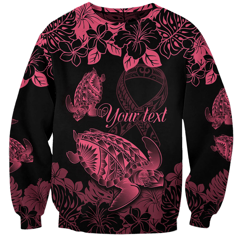 Personalised Polynesian Turtle Ribbon Sweatshirt Think Pink Breast Cancer With Pacific Hibiscus - Wonder Print Shop