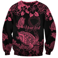Personalised Polynesian Turtle Ribbon Sweatshirt Think Pink Breast Cancer With Pacific Hibiscus - Wonder Print Shop