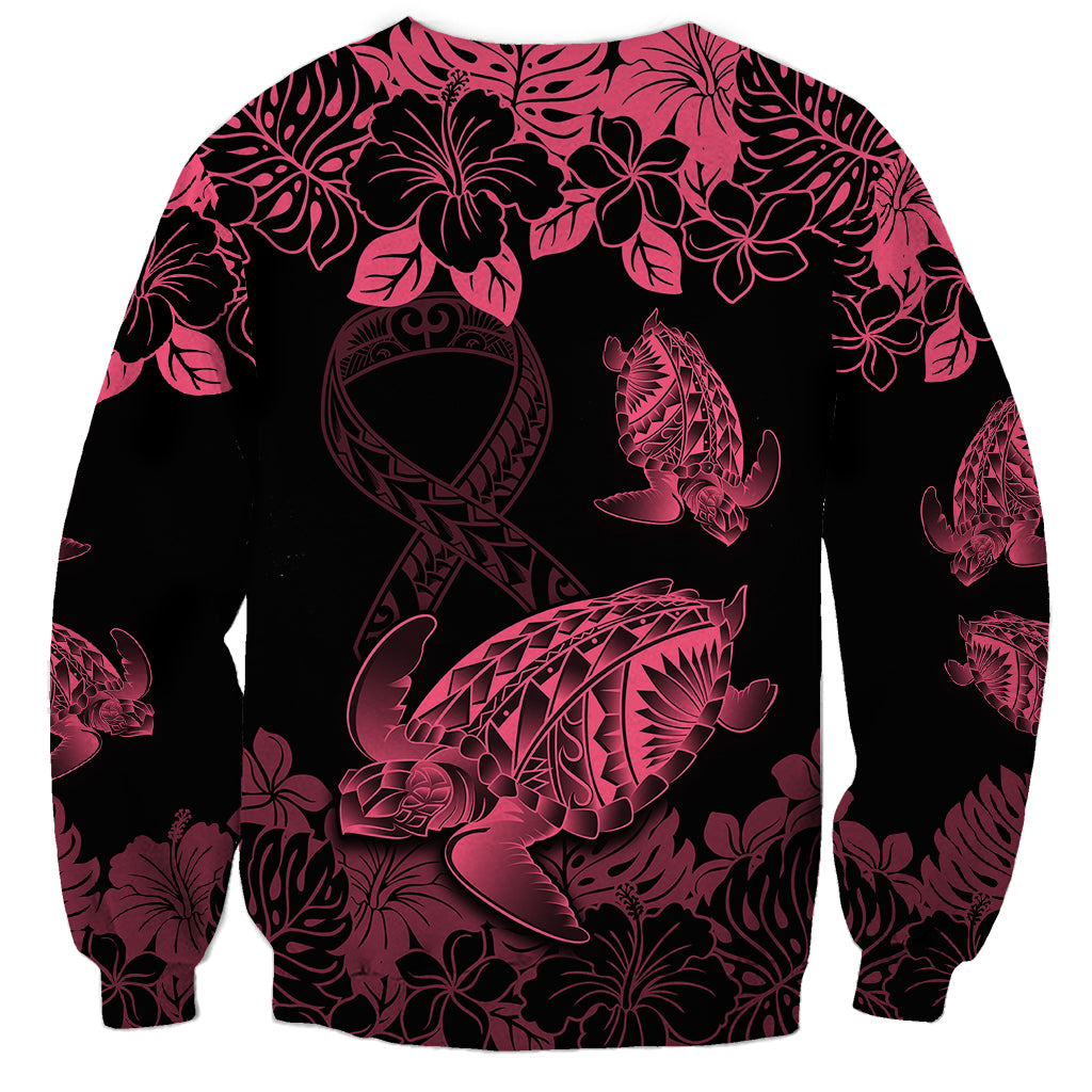 Personalised Polynesian Turtle Ribbon Sweatshirt Think Pink Breast Cancer With Pacific Hibiscus - Wonder Print Shop