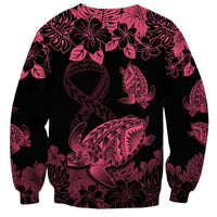 Personalised Polynesian Turtle Ribbon Sweatshirt Think Pink Breast Cancer With Pacific Hibiscus - Wonder Print Shop