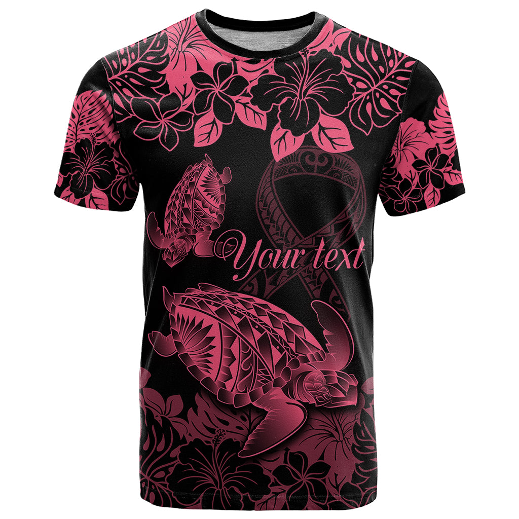 Personalised Polynesian Turtle Ribbon T Shirt Think Pink Breast Cancer With Pacific Hibiscus - Wonder Print Shop