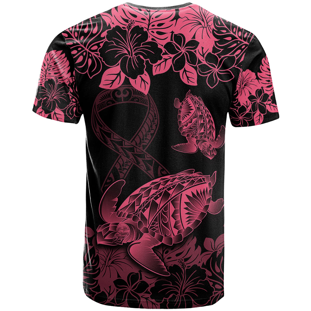 Personalised Polynesian Turtle Ribbon T Shirt Think Pink Breast Cancer With Pacific Hibiscus - Wonder Print Shop