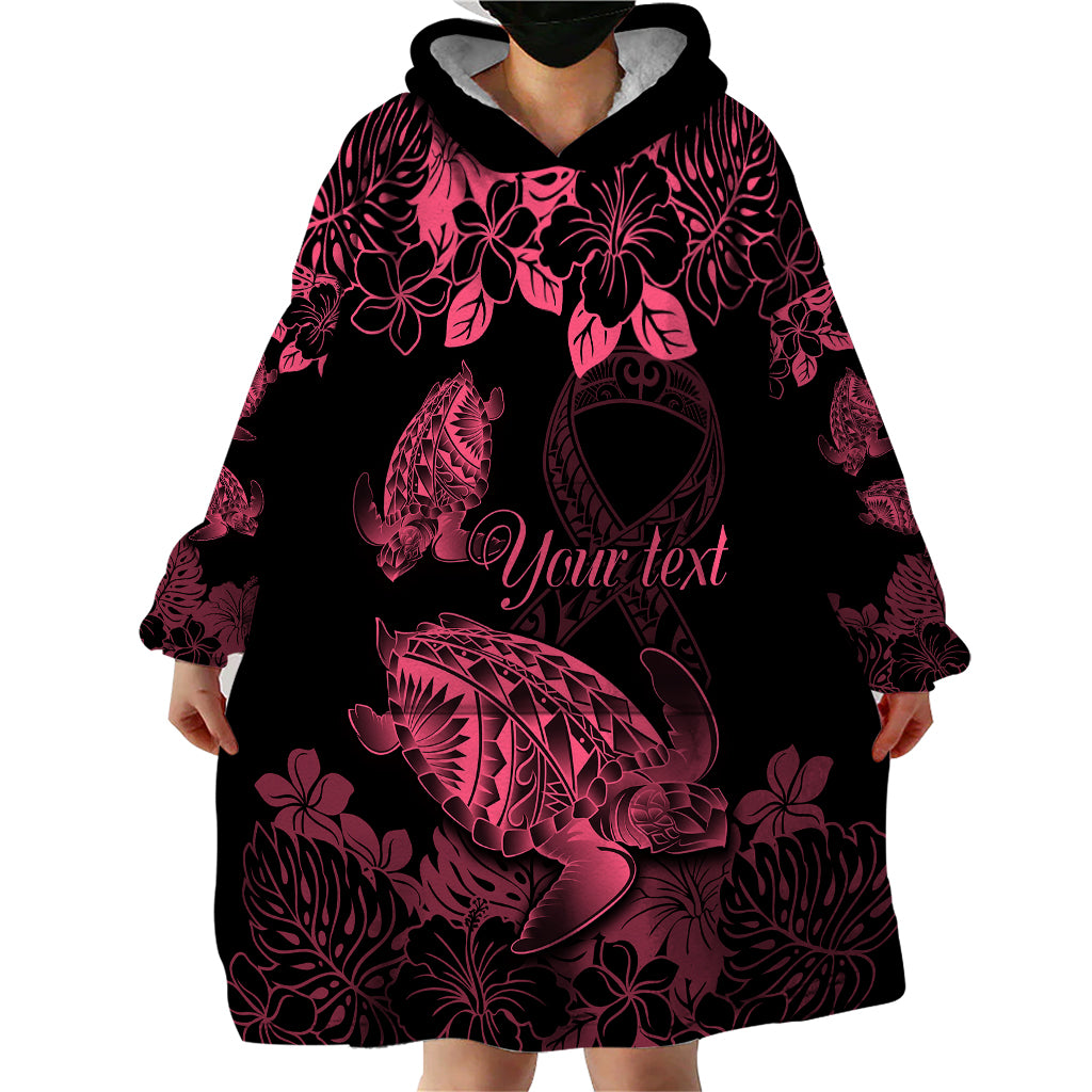 Personalised Polynesian Turtle Ribbon Wearable Blanket Hoodie Think Pink Breast Cancer With Pacific Hibiscus - Wonder Print Shop