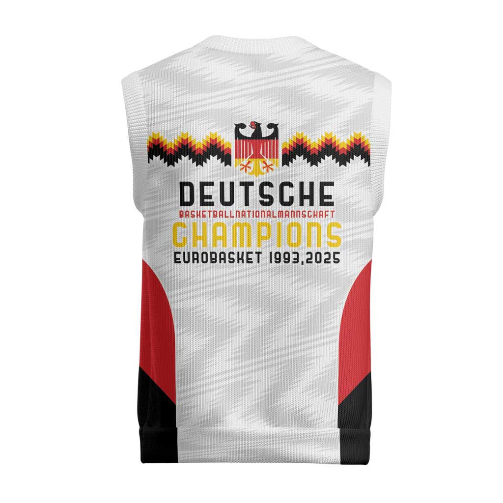 Germany Basketball History Champion Christmas Knitted V-Neck Vest Deutschland Black Red Gold Victory - Wonder Print Shop