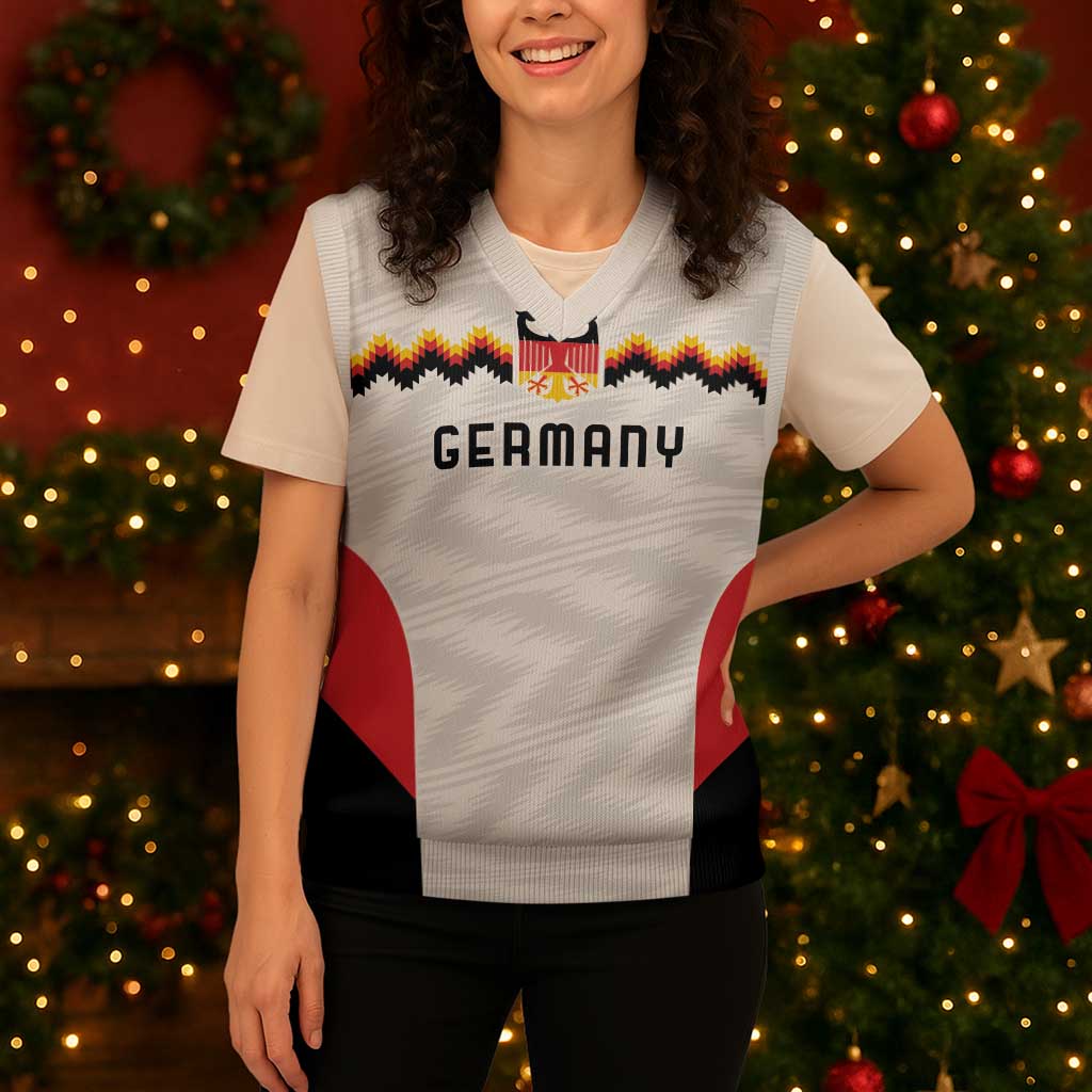 Germany Basketball History Champion Christmas Knitted V-Neck Vest Deutschland Black Red Gold Victory - Wonder Print Shop