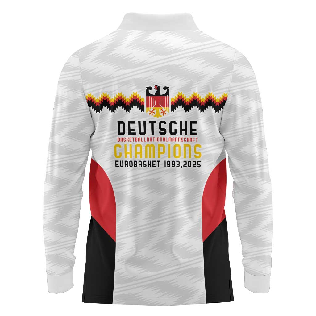 Germany Basketball History Champion Long Sleeve Polo Shirt Deutschland Black Red Gold Victory - Wonder Print Shop