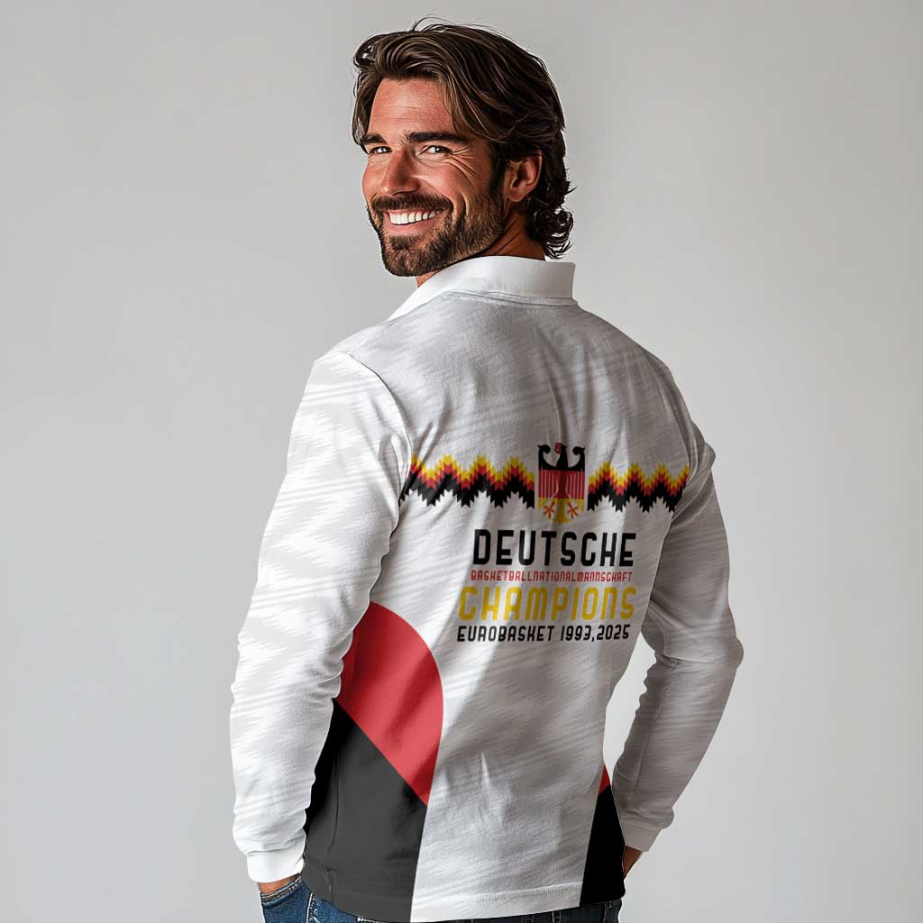 Germany Basketball History Champion Long Sleeve Polo Shirt Deutschland Black Red Gold Victory - Wonder Print Shop